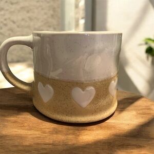Prima Design heart-shaped handcrafted ceramic coffee mug. Glazed upper & hearts.